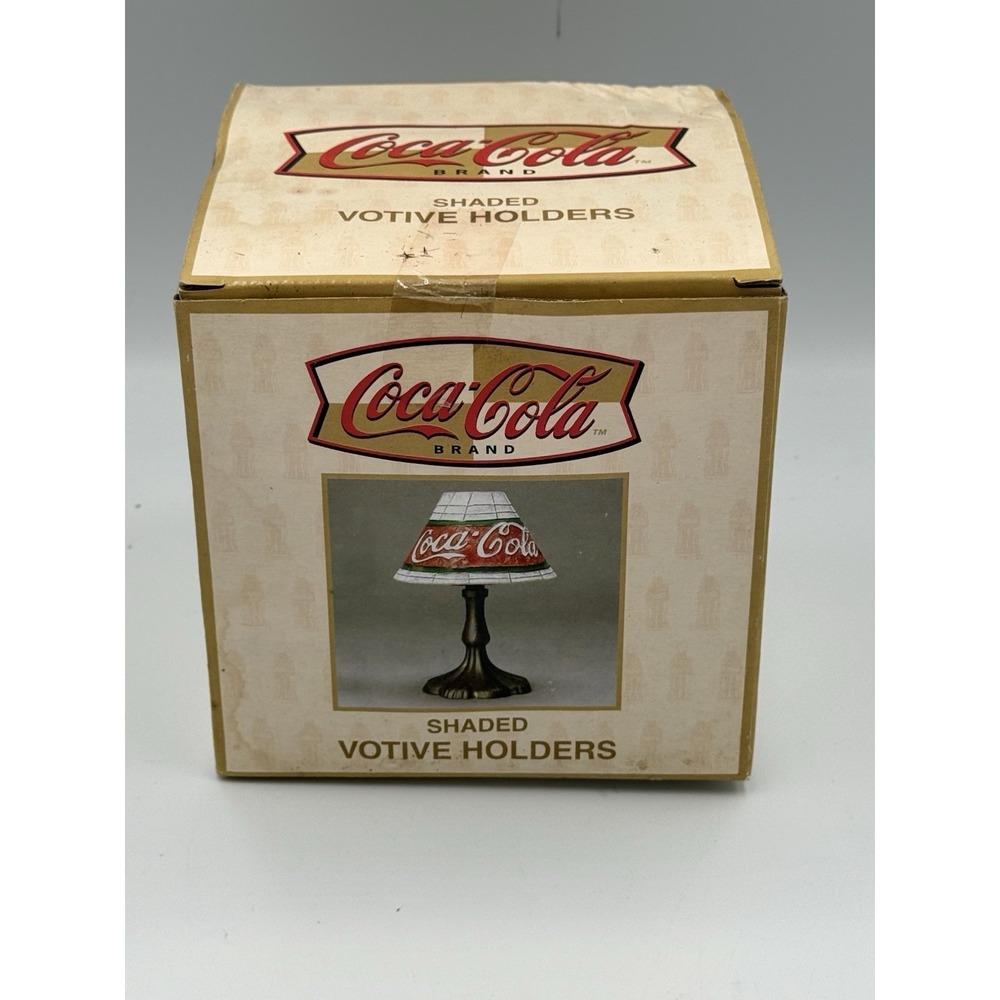 Vintage Coca Cola Votive Tealight Candle Holder Lamp Stained Glass Shade NIB